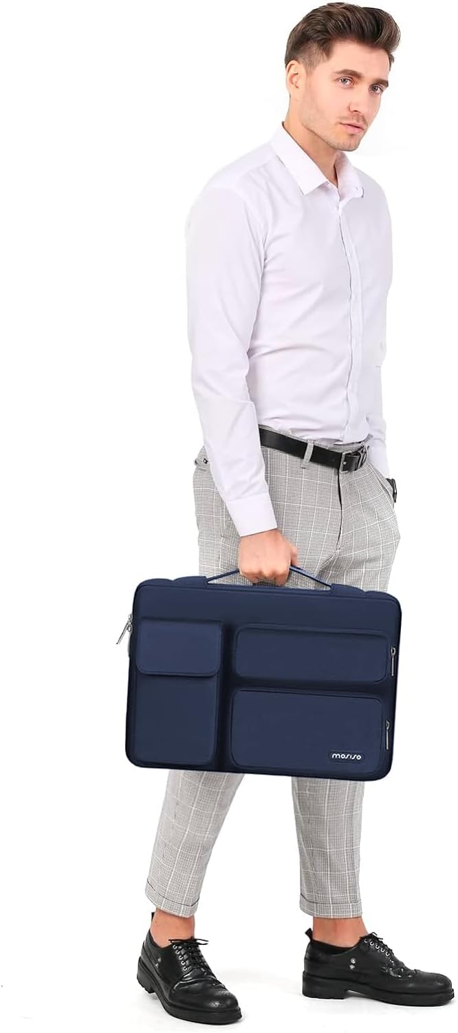 MOSISO 360 Protective Laptop Case 13 inch, Laptop Sleeve Compatible with MacBook Air 13 inch M4 M3 M2 M1 2025-2018 / Pro 13 M2 M1 2025-2016, Side Open Bag with 2 Raised&1 Flapover Pockets, Navy Blue