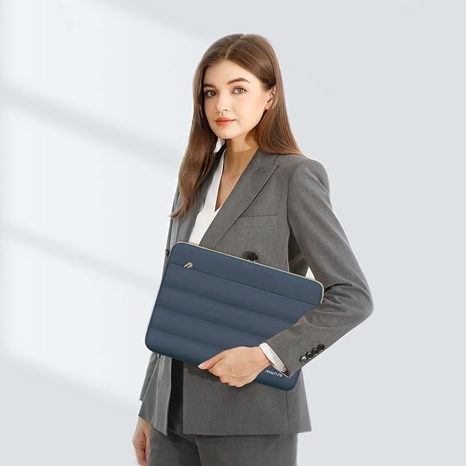 MOSISO 13.3 inch Laptop Case, 13-13.3 inch Puffy Laptop Sleeve Compatible with MacBook Air 13 13.6 M4 M3 M2 M1/Pro 13/Pro 14, HP Dell ASUS Lenovo,Polyester Horizontal Bag with Small Case, Haze Blue