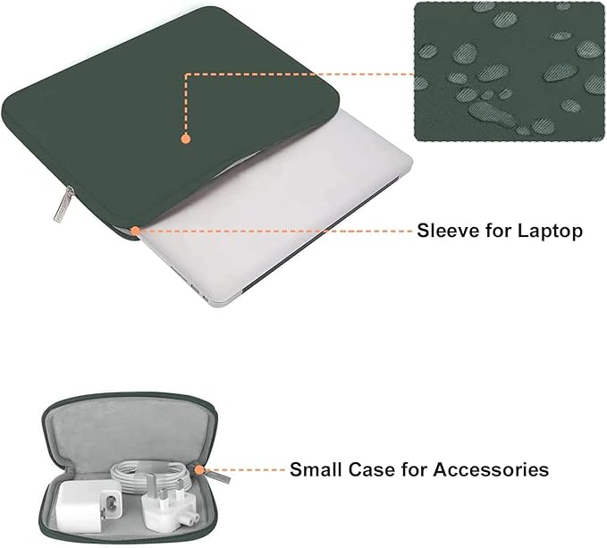 MOSISO Laptop Case 14 inch, 14 inch Laptop Sleeve Bag Compatible with HP Lenovo Dell ASUS Acer, HP Stream, Dell Latitude, Lenovo IdeaPad, Neoprene Computer Sleeve Bag with Small Case, Midnight Green
