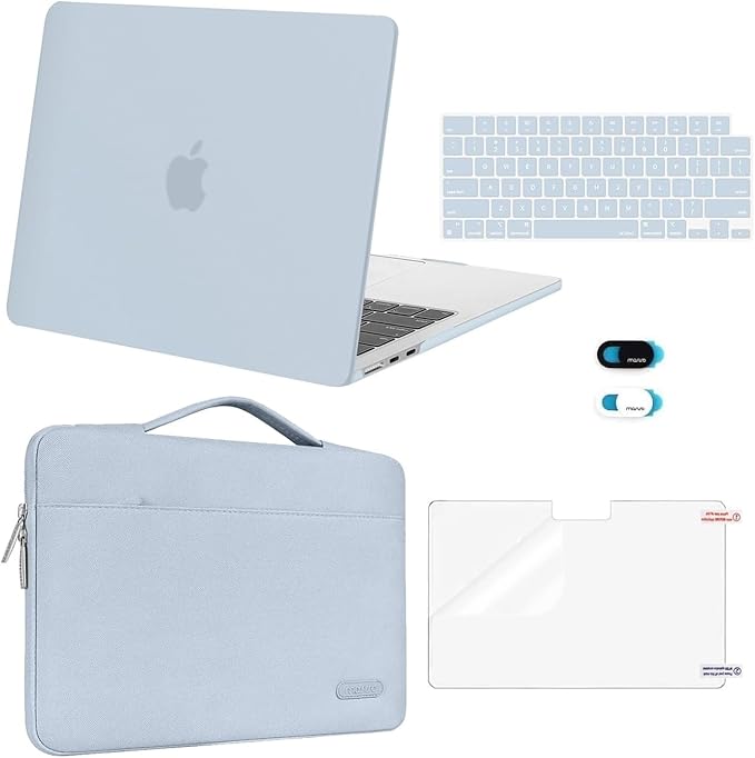 MOSISO Compatible with MacBook Air 13 inch Case 2025 2024 2023 2022 M4 A3240 M3 A3113 M2 A2681, Hard Shell&Sleeve Bag&Keyboard Skin&Webcam Cover&Screen Film for MacBook Air 13.6 inch, Baby Blue