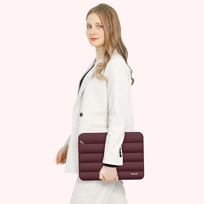 MOSISO 13.3 inch Laptop Case, 13-13.3 inch Puffy Laptop Sleeve Compatible with MacBook Air 13 13.6 M4 M3 M2 M1/Pro 13/Pro 14, HP Dell ASUS Lenovo,Polyester Horizontal Bag with Small Case, Wine Red
