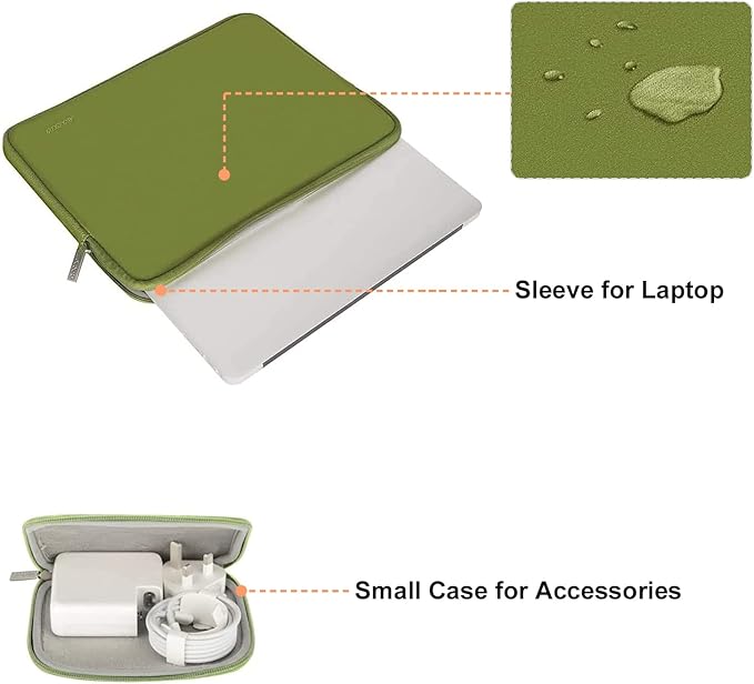 MOSISO Laptop Case 13.3 inch, 13-13.3 inch Laptop Sleeve Bag Compatible with MacBook Air/Pro 13 / Pro 14, HP Dell ASUS Lenovo Notebook, Neoprene Computer Sleeve Bag with Small Case, Chartreuse