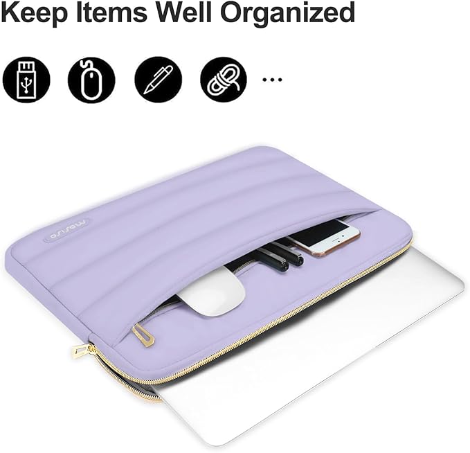MOSISO 13.3 inch Laptop Case, 13-13.3 inch Puffy Laptop Sleeve Compatible with MacBook Air 13 13.6 M4 M3 M2 M1/Pro 13/Pro 14, HP Dell ASUS Lenovo,Polyester Horizontal Bag with Small Case, Purple