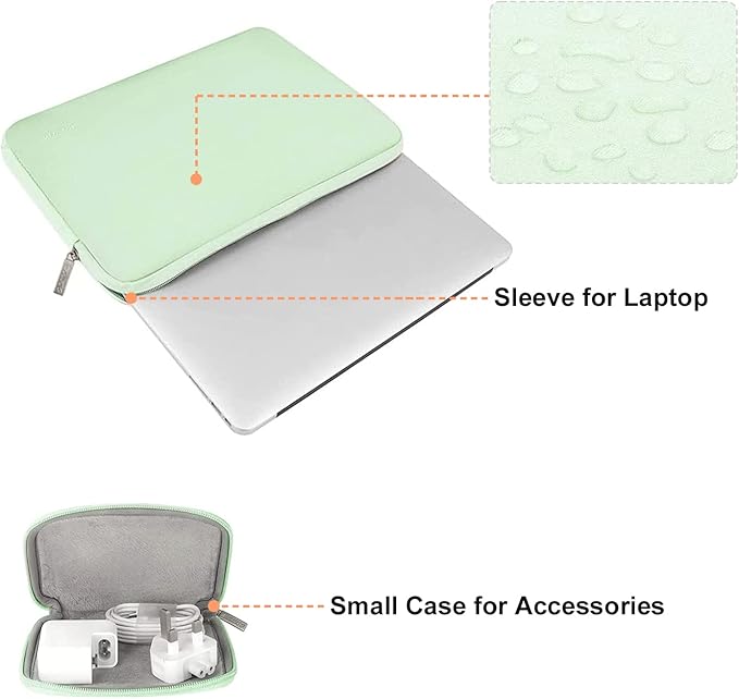 MOSISO Laptop Case 15 inch, 15 inch Laptop Sleeve Bag Compatible with MacBook Air 15 M4 A3241 M3 A3114 M2 A2941 2025 2024 2023, Dell XPS 15, Neoprene Computer Sleeve Bag with Small Case,Honeydew Green
