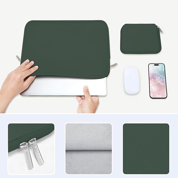 MOSISO Laptop Case 13.3 inch, 13-13.3 inch Laptop Sleeve Bag Compatible with MacBook Air/Pro 13 / Pro 14, HP Dell ASUS Lenovo Notebook, Neoprene Computer Sleeve Bag with Small Case, Midnight Green
