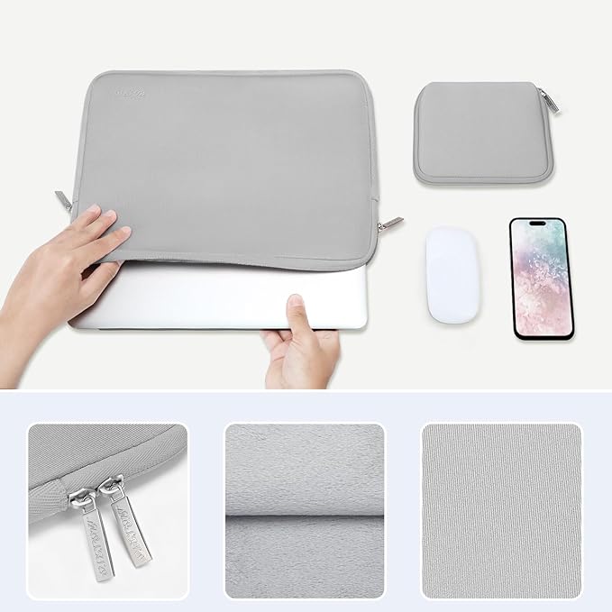 MOSISO Laptop Case 13.3 inch, 13-13.3 inch Laptop Sleeve Bag Compatible with MacBook Air/Pro 13 / Pro 14, HP Dell ASUS Lenovo Notebook, Neoprene Computer Sleeve Bag with Small Case, Light Gray