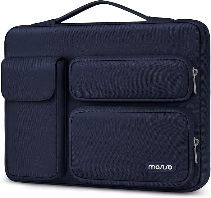 MOSISO 360 Protective Laptop Case 15 inch, Laptop Sleeve Compatible with MacBook Air 15 M4 A3241 M3 A3114 M2 A2941 2025-2023, Dell XPS 15, Side Open Bag with 2 Raised&1 Flapover Pockets, Navy Blue