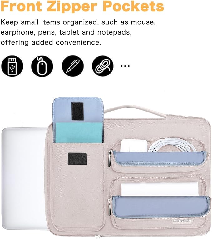 MOSISO 360 Protective Laptop Case 13.3 inch, 13-13.3 inch Laptop Sleeve Compatible with MacBook Air/Pro 13 / Pro 14, HP Dell ASUS Lenovo, Side Open Bag with 2 Raised&1 Flapover Pockets, Stone Gray