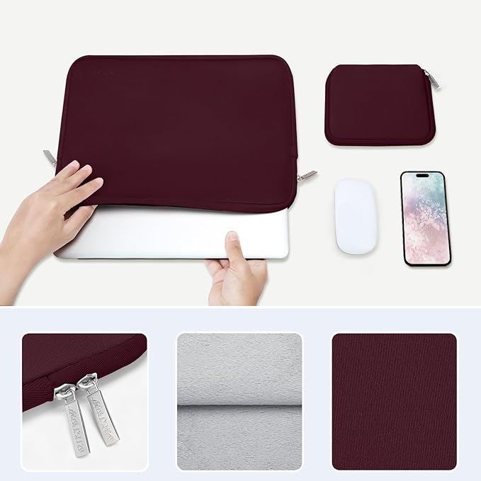 MOSISO Laptop Case 13.3 inch, 13-13.3 inch Laptop Sleeve Bag Compatible with MacBook Air/Pro 13 / Pro 14, HP Dell ASUS Lenovo Notebook, Neoprene Computer Sleeve Bag with Small Case, Wine Red
