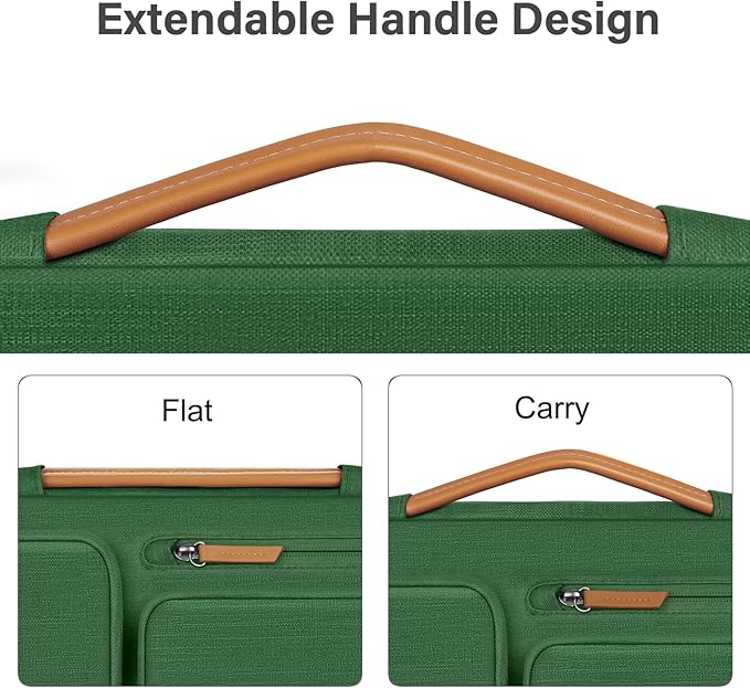 MOSISO 360 Protective Laptop Case 13.3 inch, 13-13.3 inch Laptop Sleeve Compatible with MacBook Air/Pro 13 / Pro 14,HP Dell Acer ASUS,Side Open Carrying Case with 4 Zipper Pockets&Handle,Jungle Green