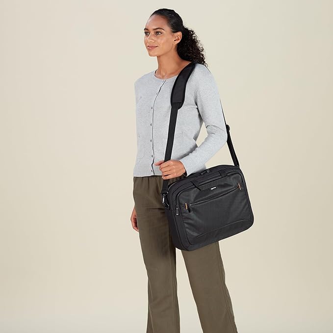 Amazon Basics Laptop Carrying Case with Shoulder Strap and Handle, Large Capacity, 15.6 in, Black