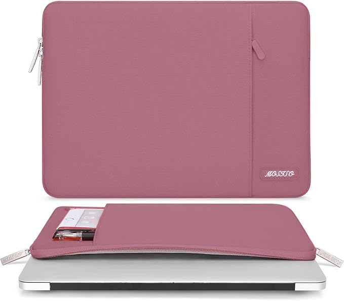MOSISO Laptop Case 13.3 inch, 13-13.3 inch Laptop Sleeve Compatible with MacBook Air/Pro 13 / Pro 14, HP Dell ASUS Lenovo Notebook, Polyester Vertical Computer Sleeve Bag with Pocket, Dusty Rose