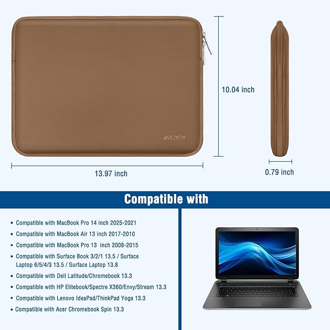MOSISO Laptop Case 13.3 inch, 13-13.3 inch Laptop Sleeve Bag Compatible with MacBook Air/Pro 13 / Pro 14, HP Dell ASUS Lenovo Notebook, Neoprene Computer Sleeve Bag with Small Case, Mocha