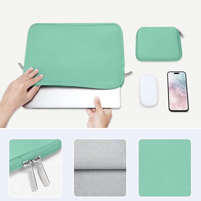 MOSISO Laptop Case 13.3 inch, 13-13.3 inch Laptop Sleeve Bag Compatible with MacBook Air/Pro 13 / Pro 14, HP Dell ASUS Lenovo Notebook, Neoprene Computer Sleeve Bag with Small Case, Biscay Green
