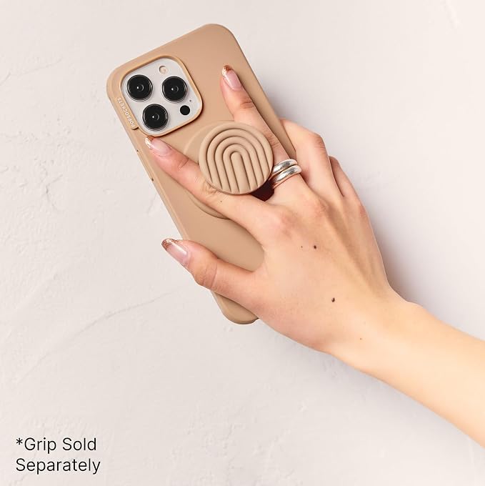 PopSockets iPhone 14 Pro Max Phone Case w/MagSafe- Latte | Magnetic, Wireless Charging, Camera & Drop Protection, Brown, Plain, Cream, Beige, Summer Spring
