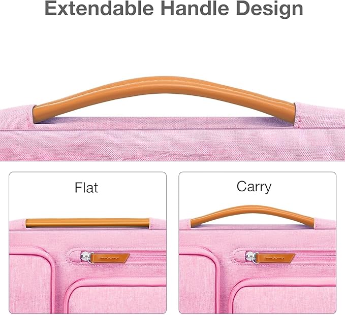 MOSISO 360 Protective Laptop Case 15 inch, 15 inch Laptop Sleeve Compatible with MacBook Air M4 M3 M2 2025 2024 2023, Dell XPS Plus, Side Open Carrying Case with 4 Zipper Pockets&Handle, Pink