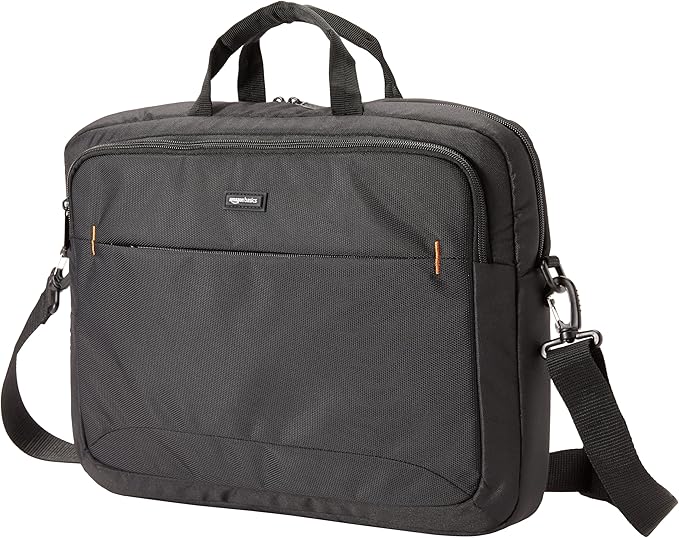Amazon Basics Laptop Shoulder Bag with Compartments, 17.3-inch, Black, Large Capacity, Fits Dell, HP, ASUS, Lenovo, MacBook Pro and more